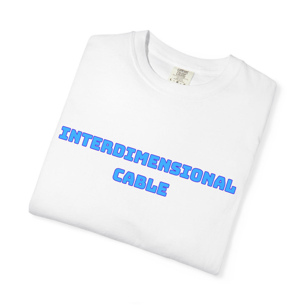 Interdimensional Cable T-shirt | Retro Blue Sci-Fi Text