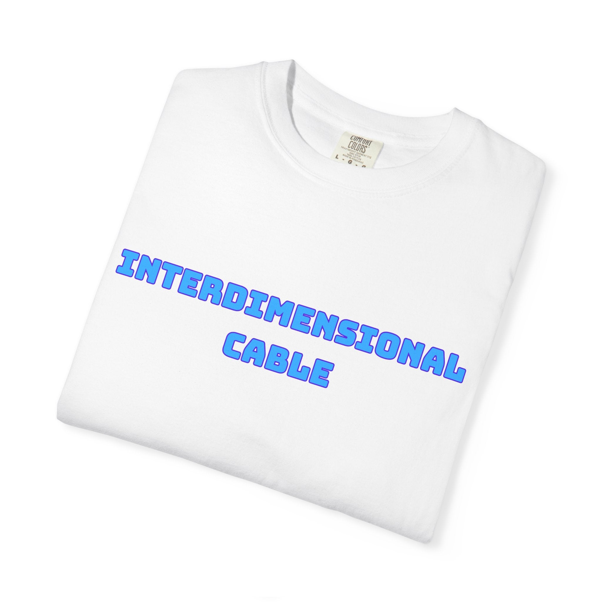 Interdimensional Cable T-shirt | Retro Blue Sci-Fi Text