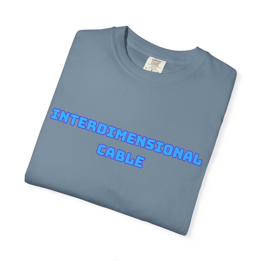 Interdimensional Cable T-shirt | Retro Blue Sci-Fi Text