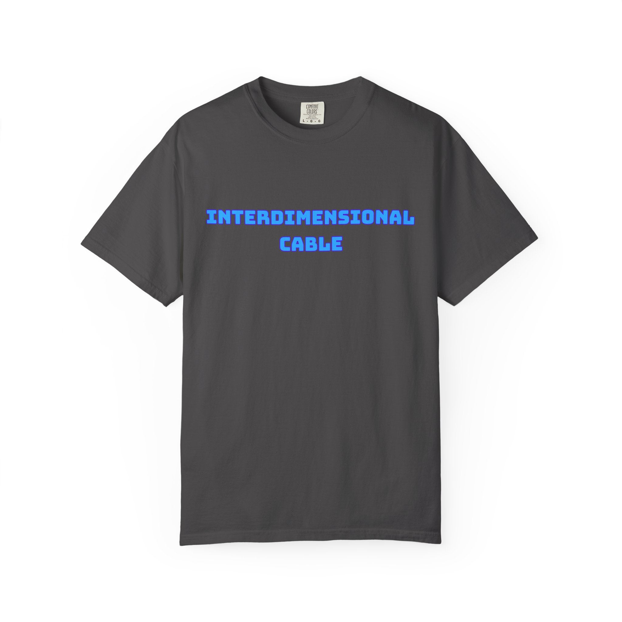 Interdimensional Cable T-shirt | Retro Blue Sci-Fi Text
