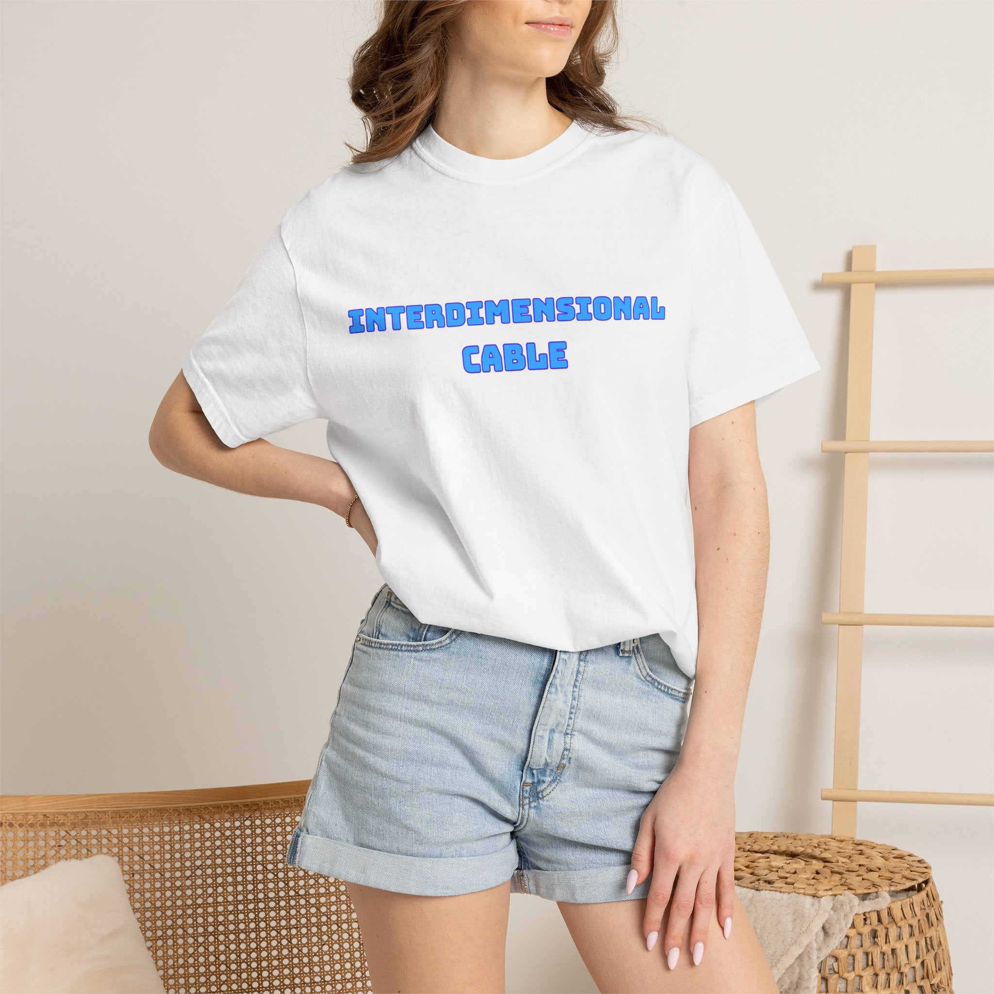 Interdimensional Cable T-shirt | Retro Blue Sci-Fi Text