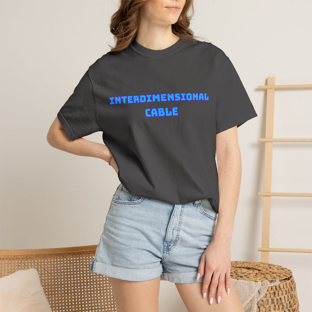 Interdimensional Cable T-shirt | Retro Blue Sci-Fi Text