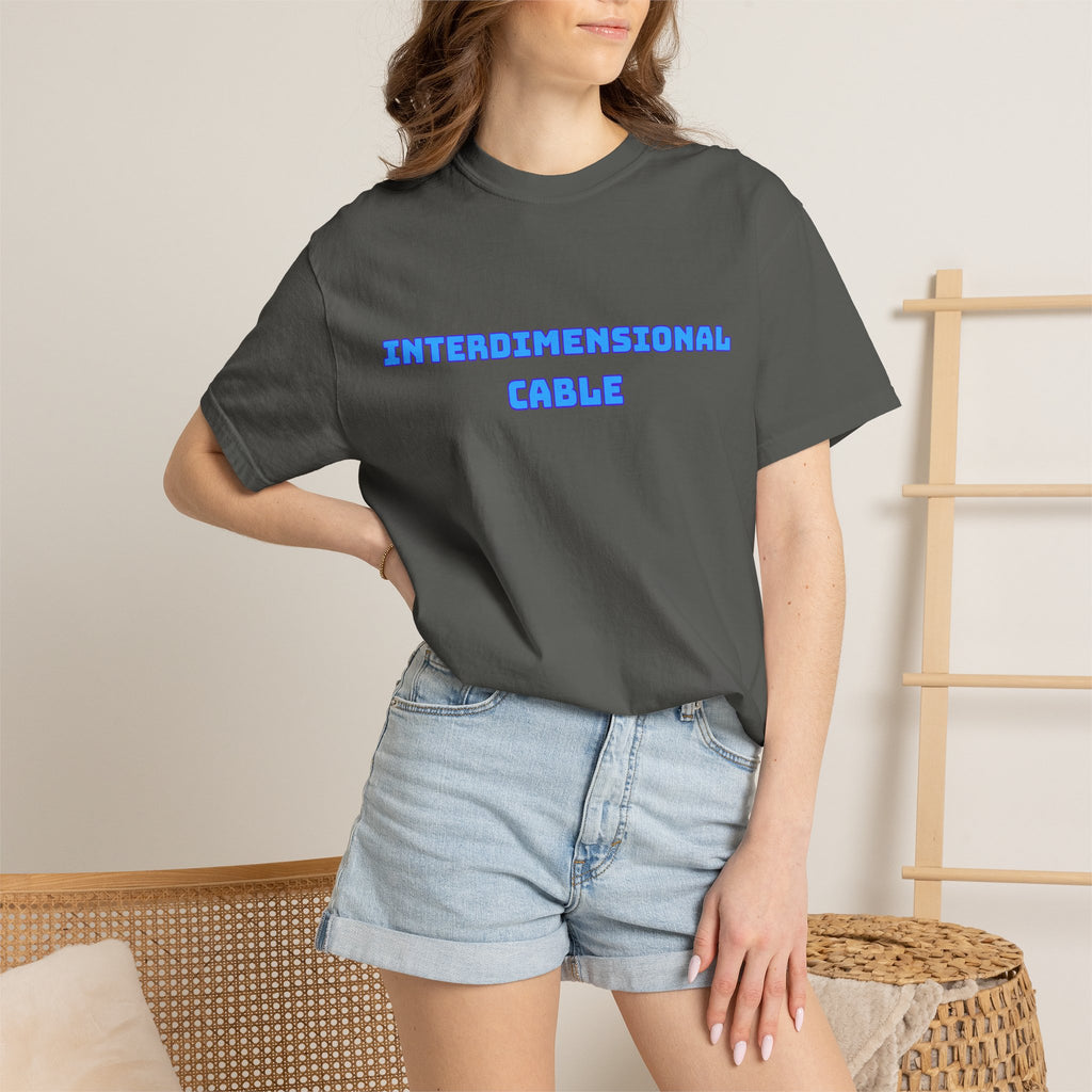 Interdimensional Cable T-shirt | Retro Blue Sci-Fi Text