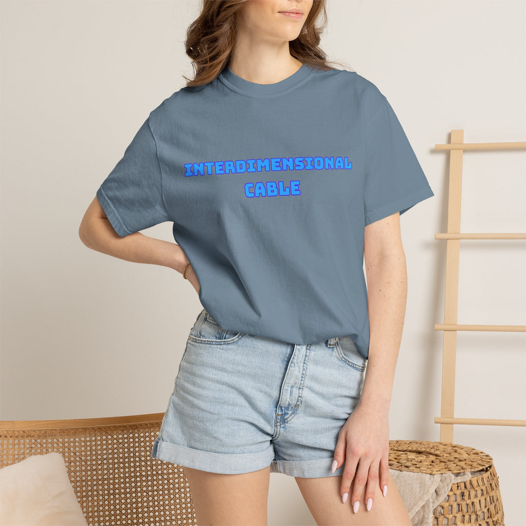 Interdimensional Cable T-shirt | Retro Blue Sci-Fi Text