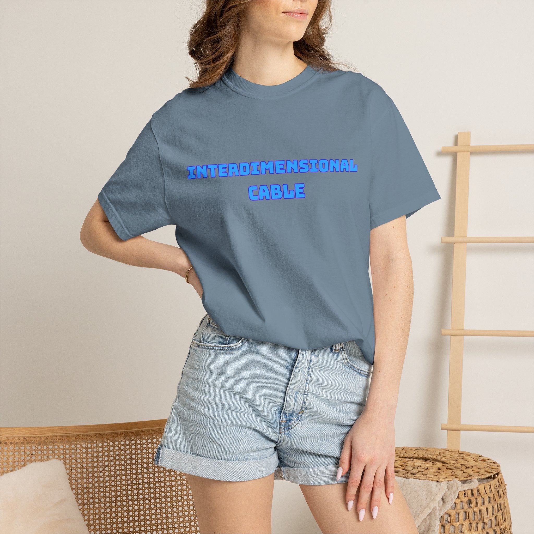 Interdimensional Cable T-shirt | Retro Blue Sci-Fi Text