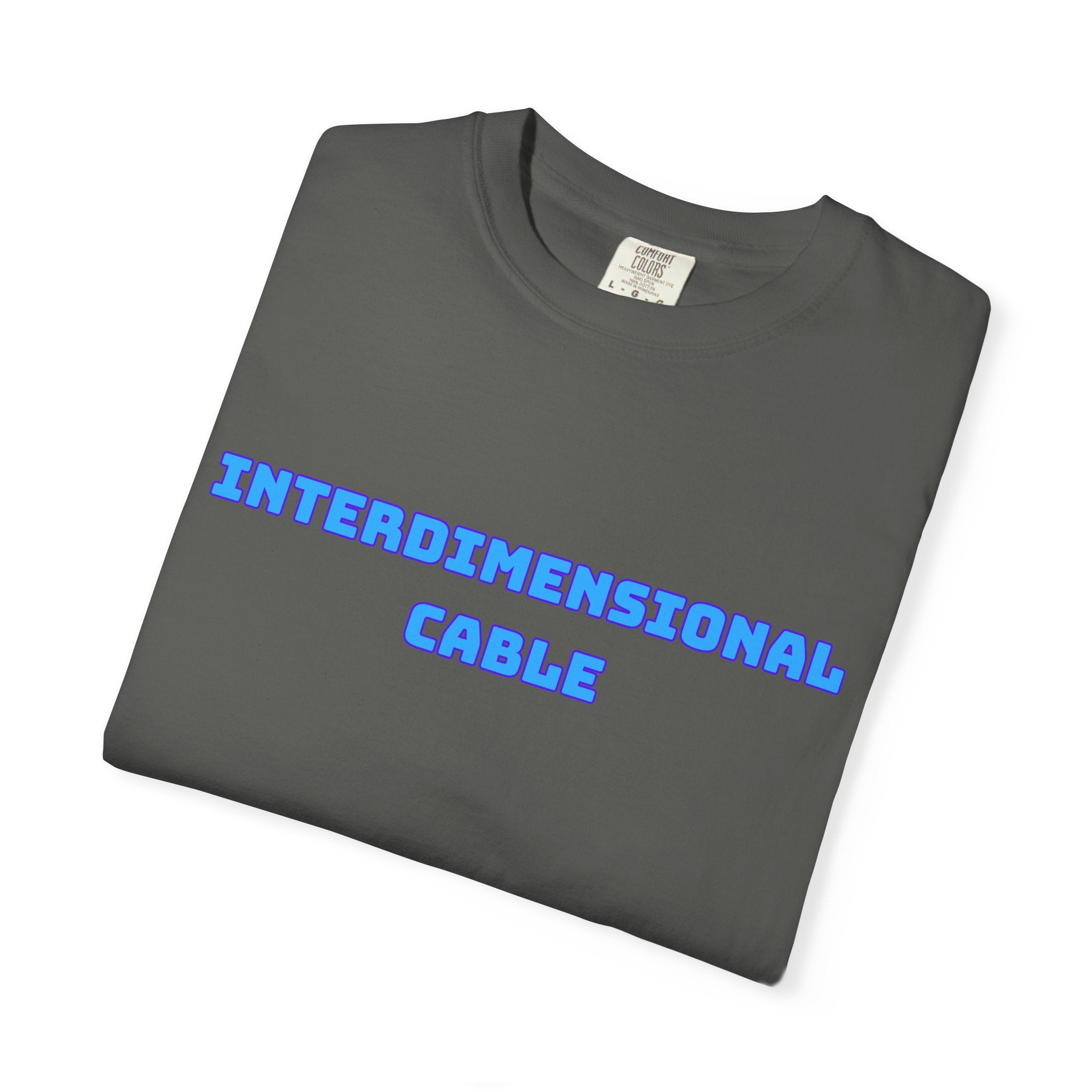 Interdimensional Cable T-shirt | Retro Blue Sci-Fi Text
