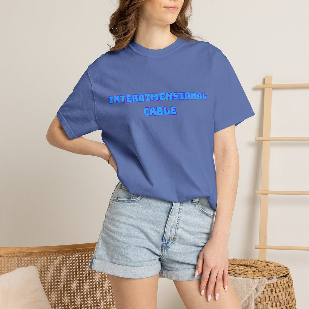 Interdimensional Cable T-shirt | Retro Blue Sci-Fi Text