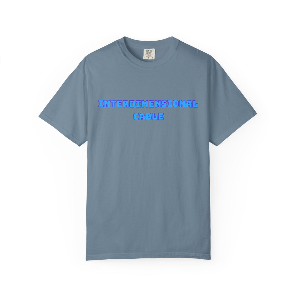 Interdimensional Cable T-shirt | Retro Blue Sci-Fi Text