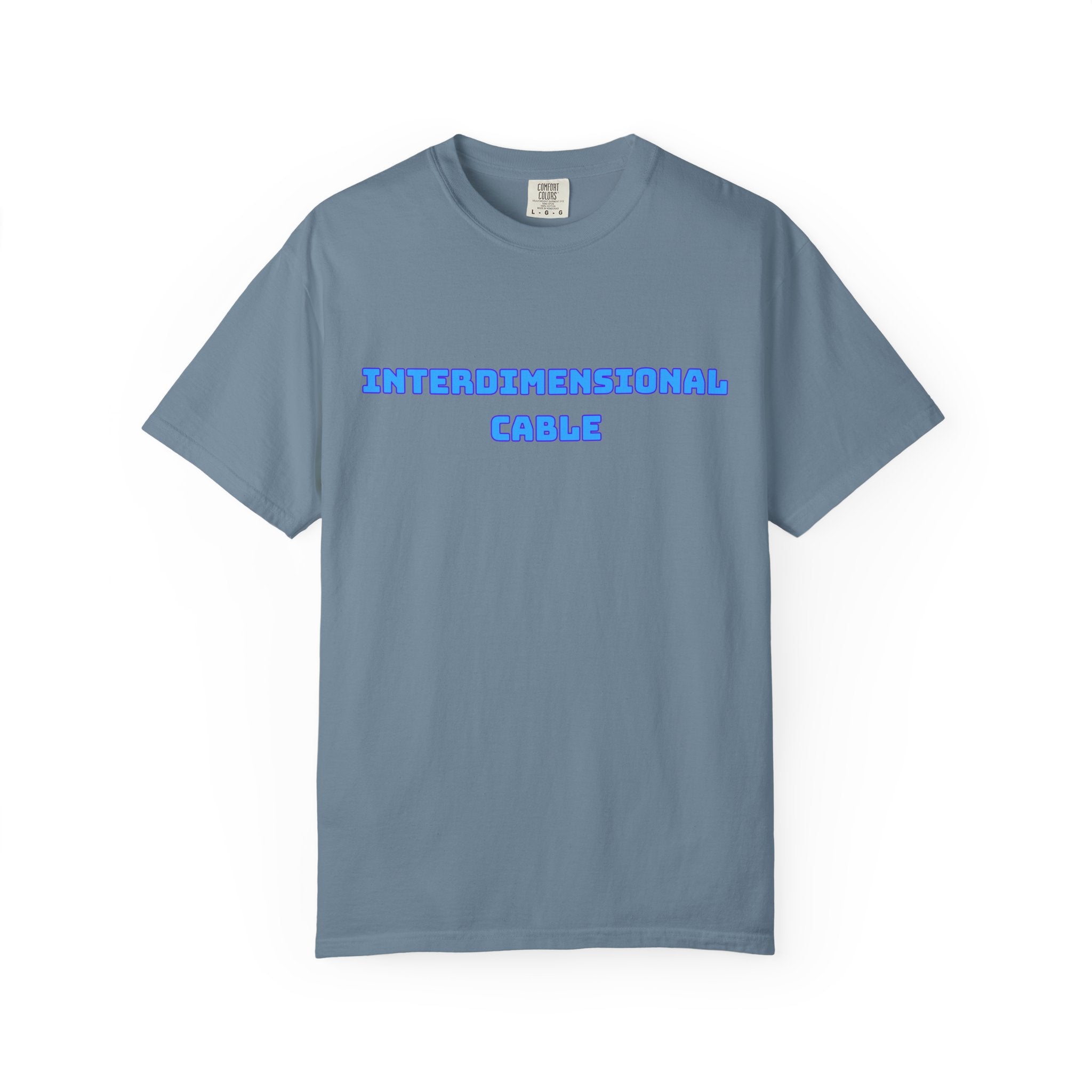 Interdimensional Cable T-shirt | Retro Blue Sci-Fi Text